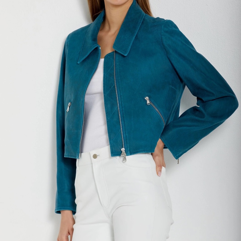Susan Bender New York Relaxed Flight leather  Jacket-Teal size 4 nwot